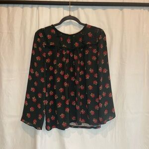 LOFT Petite Mixed-Media Blouse with Floral Design